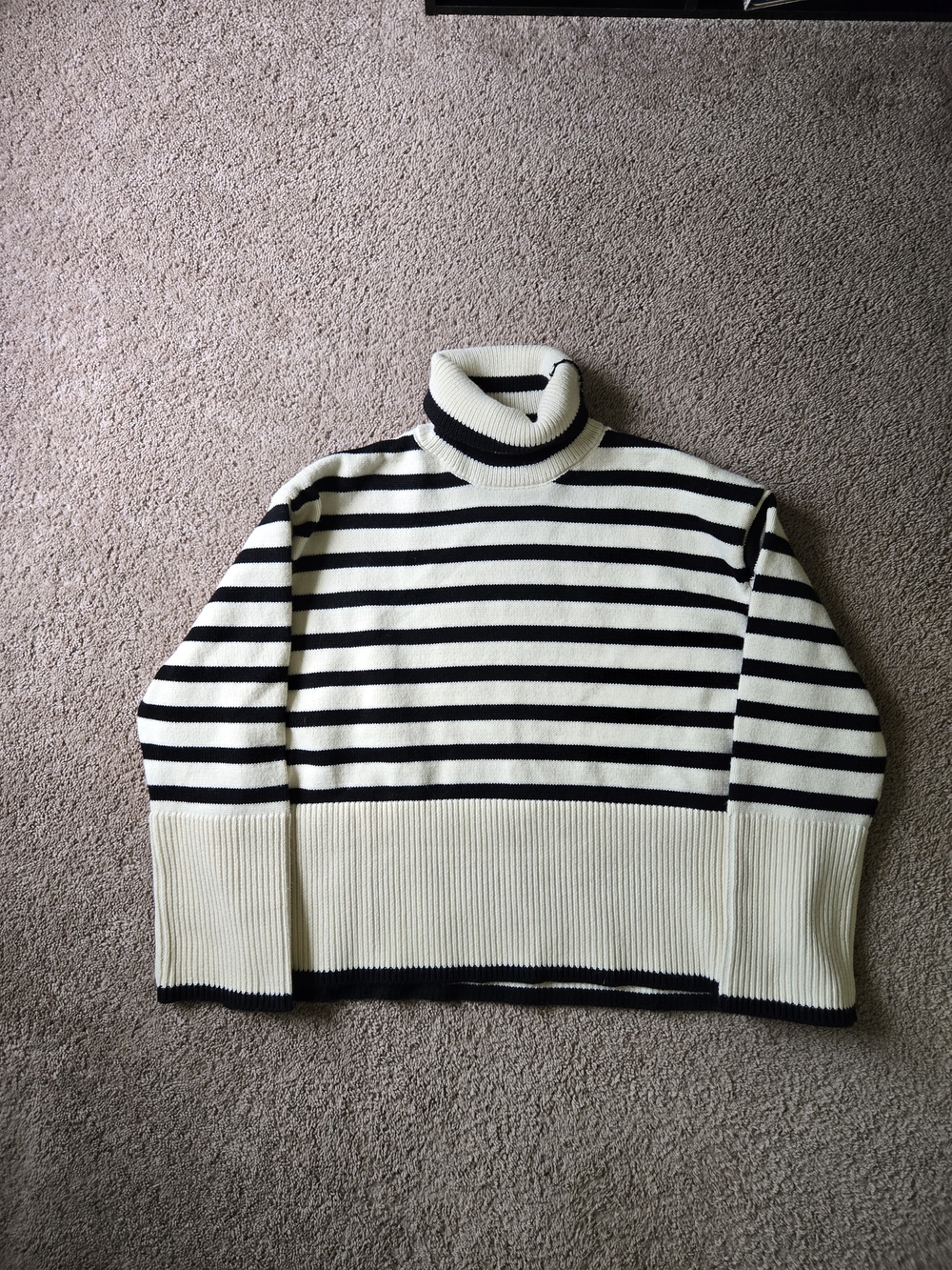 Karen Scott Black & Cream Striped Turtleneck Sweater